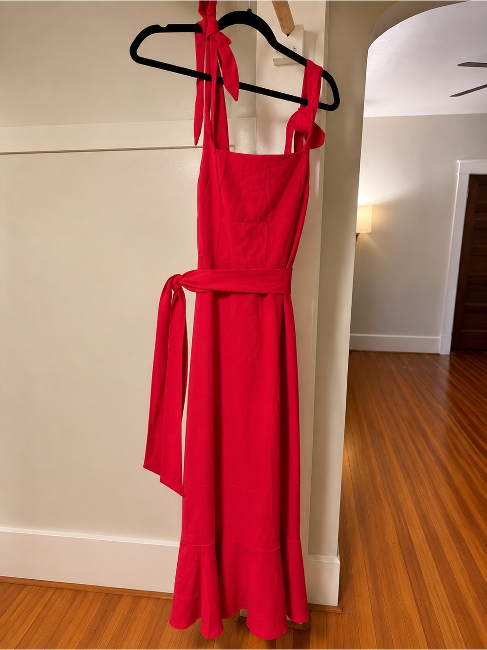 Anrabess Formal Red Tie-Shoulder Midi Dress - Picture 3 of 6